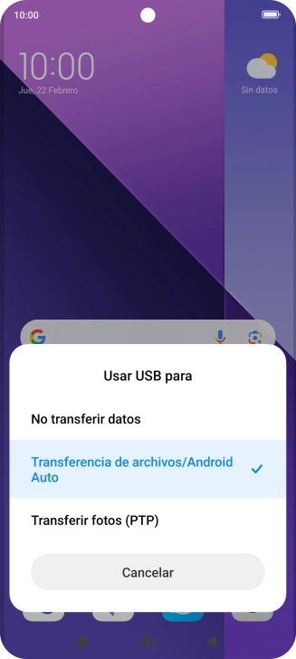 Pulsa Transferencia de archivos/Android Auto.