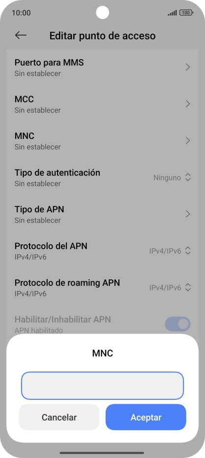 Introduce 01 y pulsa Aceptar.