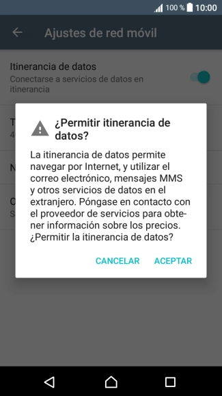 Si el roaming de datos está activado, pulsa ACEPTAR.