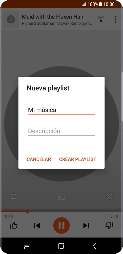 Introduce el nombre deseado de la lista de reproducción y pulsa CREAR PLAYLIST.