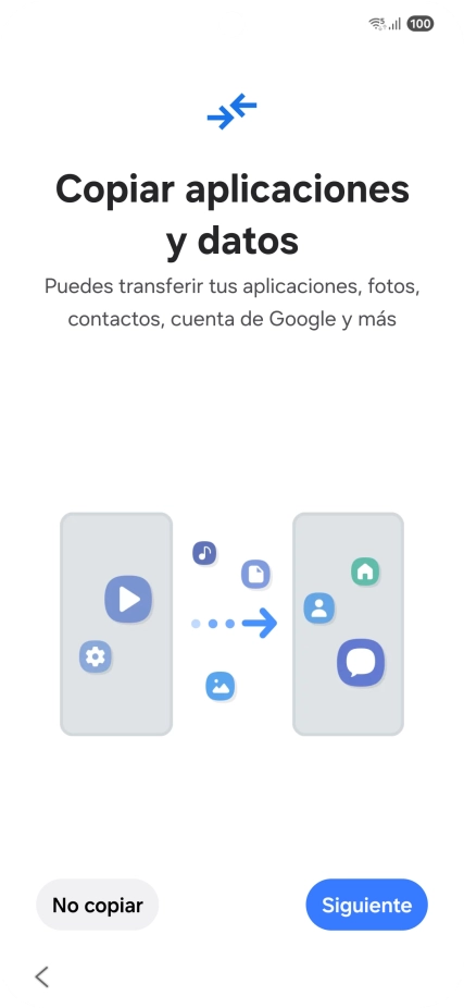 Pulsa No copiar y sigue las indicaciones de la pantalla para finalizar la activación del teléfono.