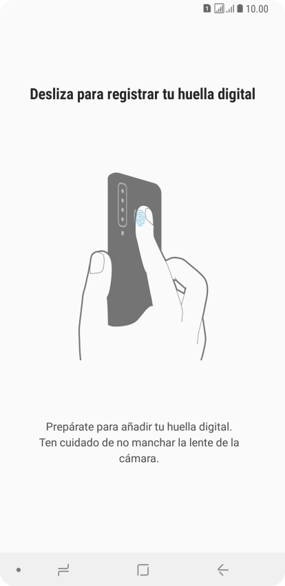 Sigue las indicaciones de la pantalla para crear una huella digital como código de seguridad.