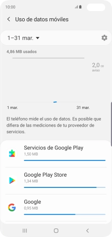 El consumo de datos por cada aplicación aparece bajo el nombre de la aplicación.