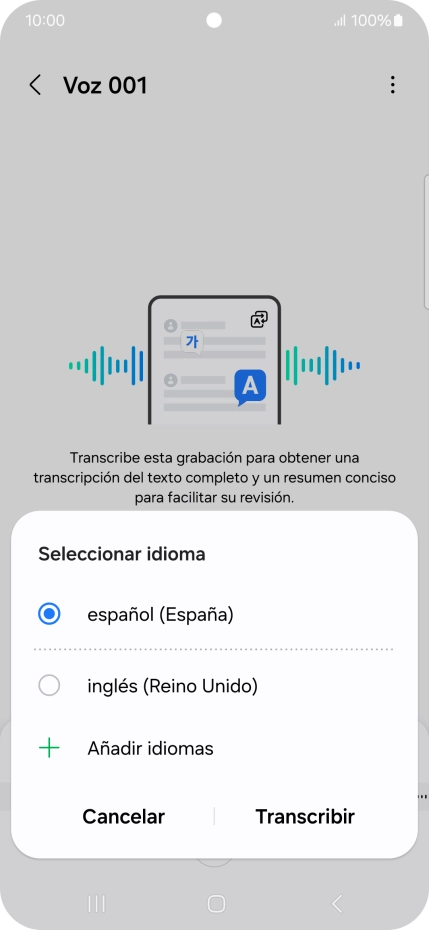 Pulsa el idioma de la grabación.