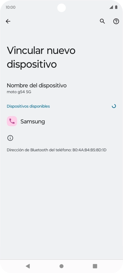 Pulsa el dispositivo Bluetooth deseado y sigue las indicaciones de la pantalla para vincular el dispositivo al teléfono.