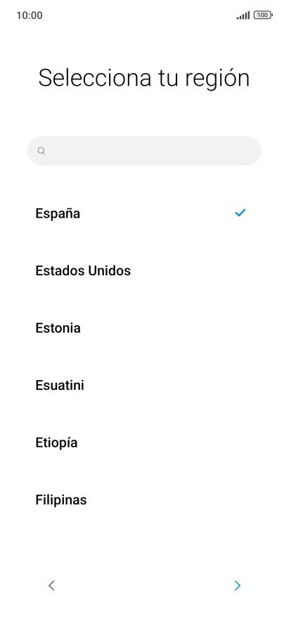 Pulsa el país o el área deseados.