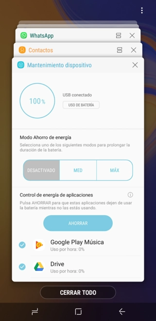 Para cerrar una sola aplicación en ejecución, desliza el dedo hacia la derecha sobre la aplicación deseada.