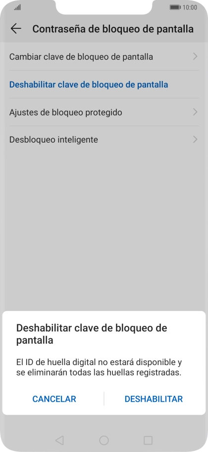 Introduce el código de seguridad actual y pulsa DESHABILITAR.