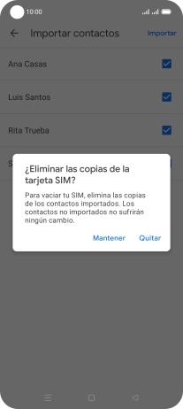 Si deseas conservar los contactos existentes de la tarjeta SIM, pulsa Mantener.