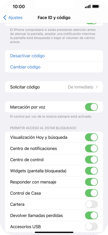 Pulsa Desactivar código e introduce el código de seguridad.