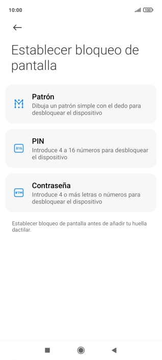 Pulsa el código de seguridad deseado.