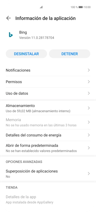 Pulsa Almacenamiento.