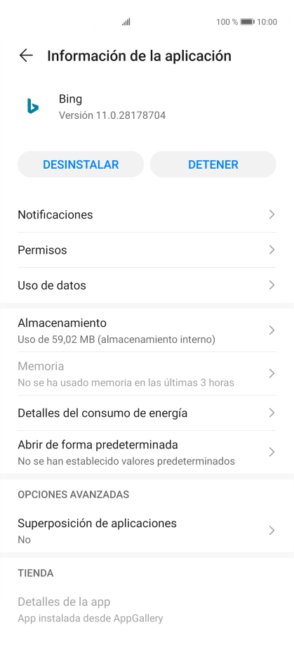 Pulsa Almacenamiento.