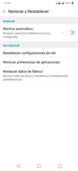 Pulsa Restaurar datos de fábrica.