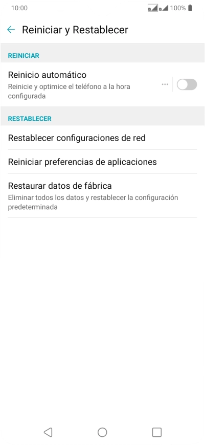 Pulsa Restaurar datos de fábrica.