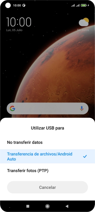 Pulsa Transferencia de archivos/Android Auto.
