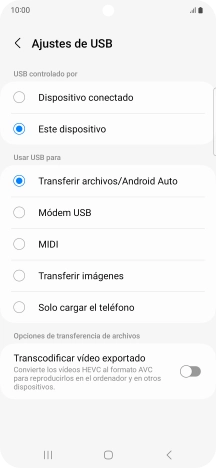 Pulsa Transferir archivos/Android Auto.