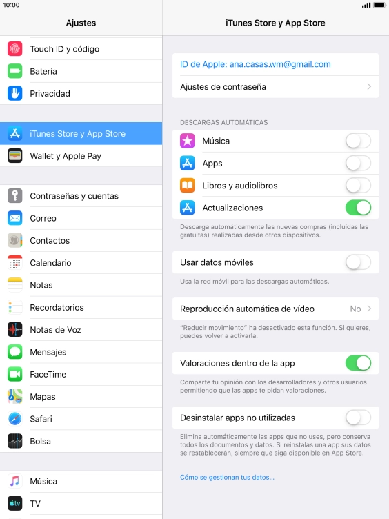 Pulsa el indicador junto a los tipos de contenido deseados para activar o desactivar la función.