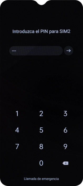 Si tu tarjeta SIM está bloqueada, introduce el código PIN y pulsa la flecha hacia la derecha.