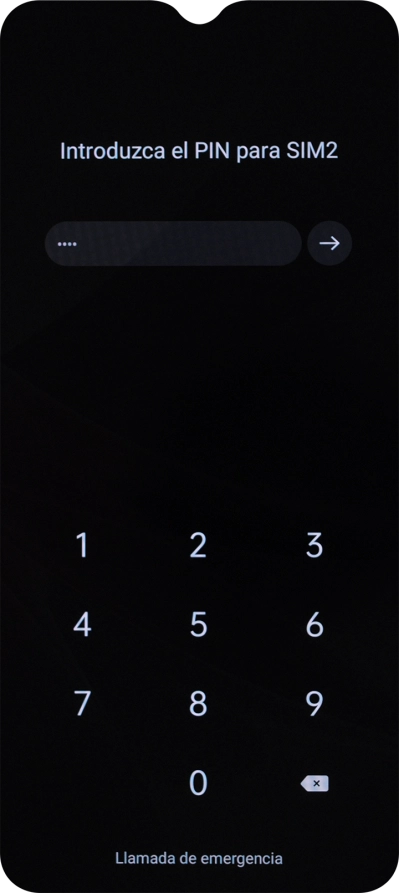 Si tu tarjeta SIM está bloqueada, introduce el código PIN y pulsa la flecha hacia la derecha.