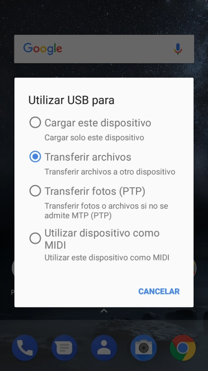 Pulsa Transferir archivos.