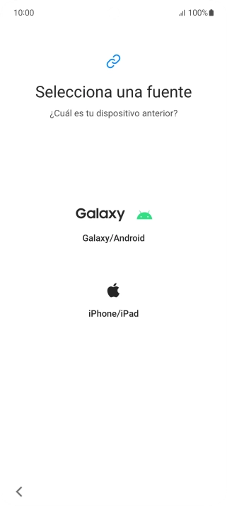 Pulsa el ajuste deseado y sigue las instrucciones de la pantalla para transferir el contenido del otro teléfono.