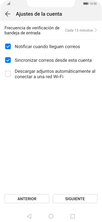 Pulsa Frecuencia de verificación de bandeja de entrada.