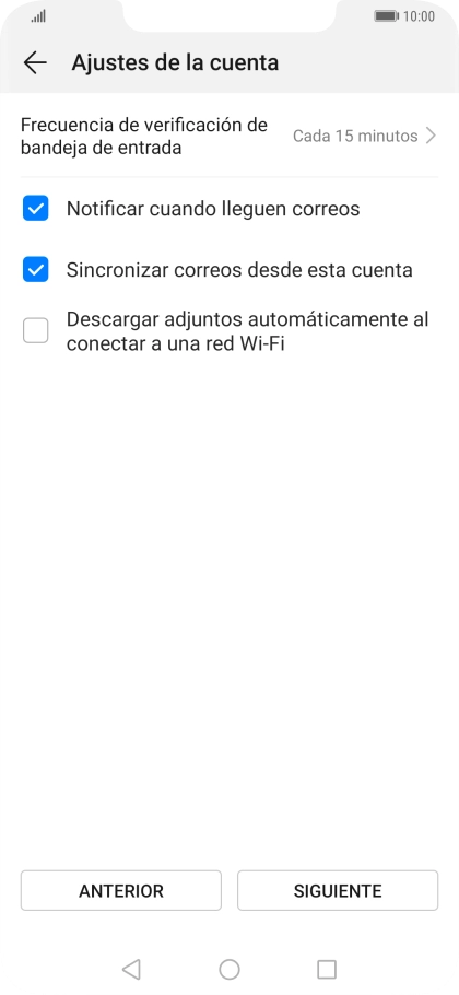 Pulsa Frecuencia de verificación de bandeja de entrada.