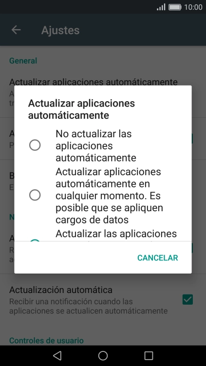 Pulsa No actualizar las aplicaciones automáticamente para desactivar la función.
