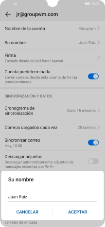 Introduce el nombre del remitente deseado y pulsa ACEPTAR.