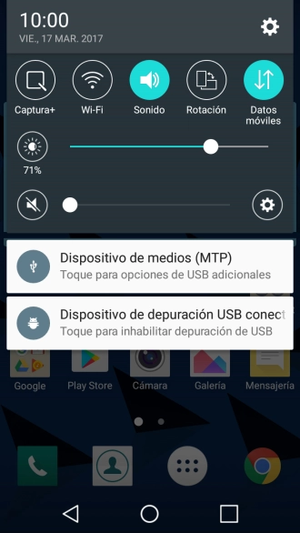 Pulsa el icono de USB.