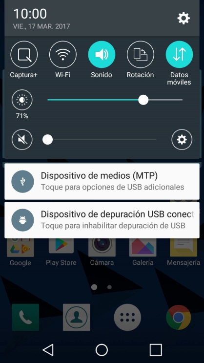 Pulsa el icono de USB.