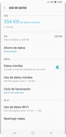 El consumo total de datos se visualiza ahora en la pantalla.