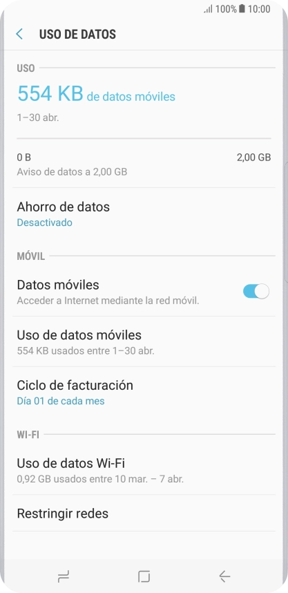 El consumo total de datos se visualiza ahora en la pantalla.