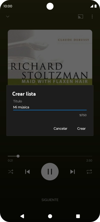 Introduce el nombre deseado de la lista de reproducción y pulsa Crear.