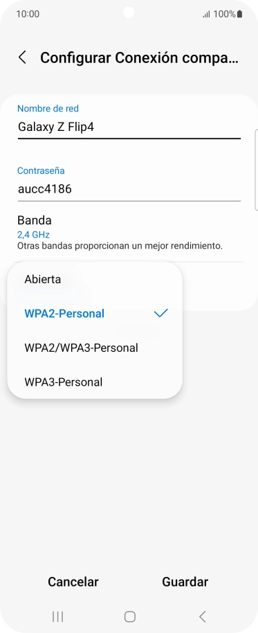 Pulsa WPA3-Personal para proteger la conexión wifi con una contraseña.