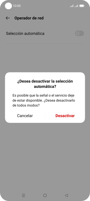 Pulsa Desactivar para desactivar la función y espera mientras el teléfono está buscando redes.