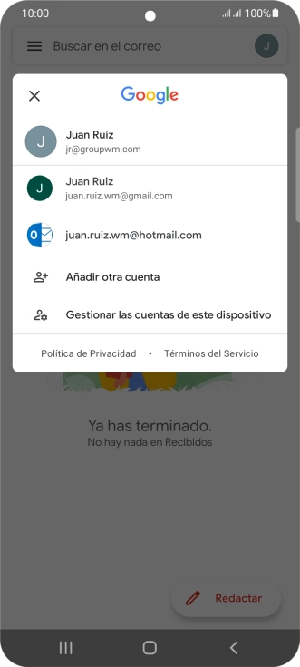 Pulsa la cuenta de correo electrónico deseada.