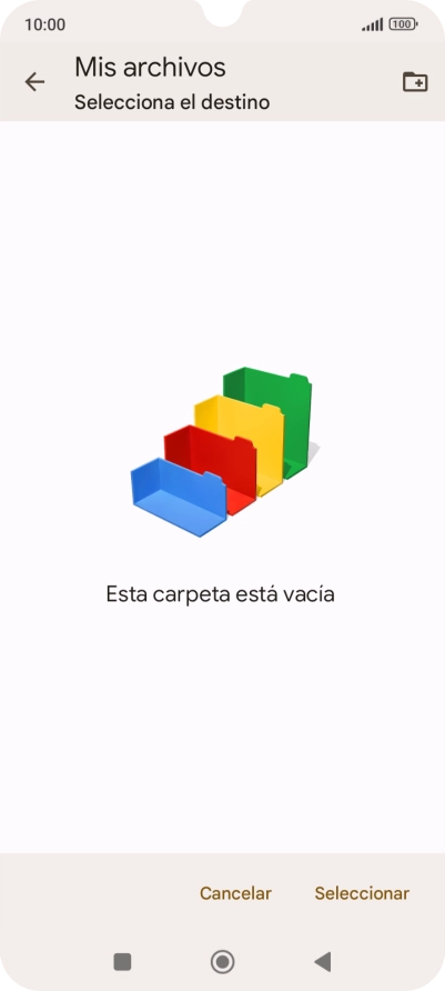 Si deseas crear una nueva carpeta, pulsa el icono de nueva carpeta y sigue las indicaciones de la pantalla para crearla.