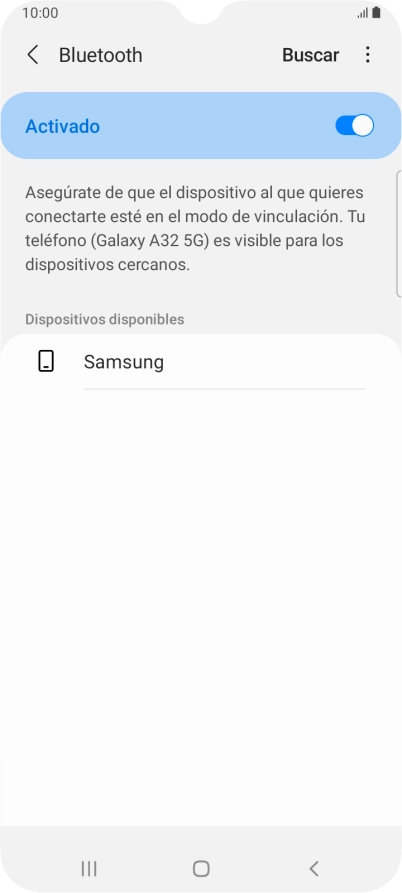 Pulsa el dispositivo Bluetooth deseado y sigue las indicaciones de la pantalla para vincular el dispositivo al teléfono.