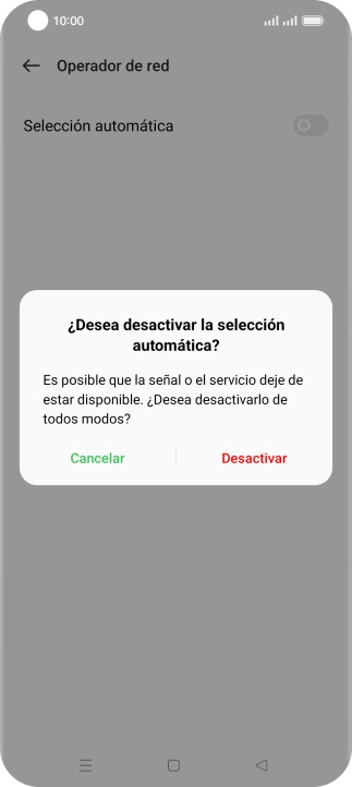 Pulsa Desactivar para desactivar la función y espera mientras el teléfono está buscando redes.