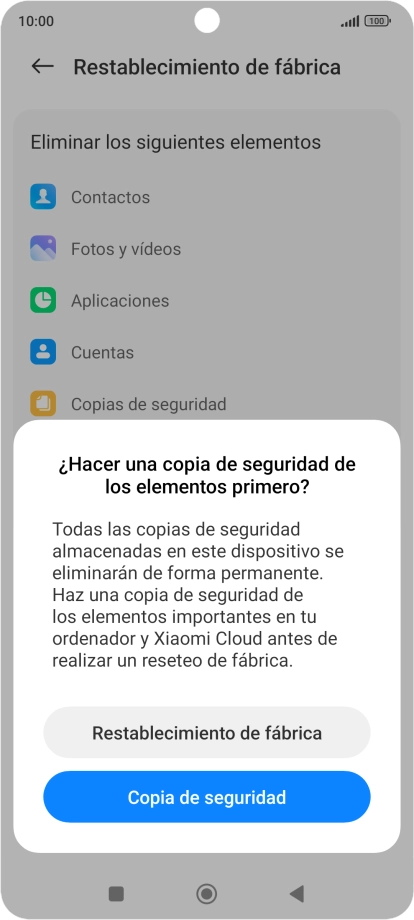 Pulsa Restablecimiento de fábrica.