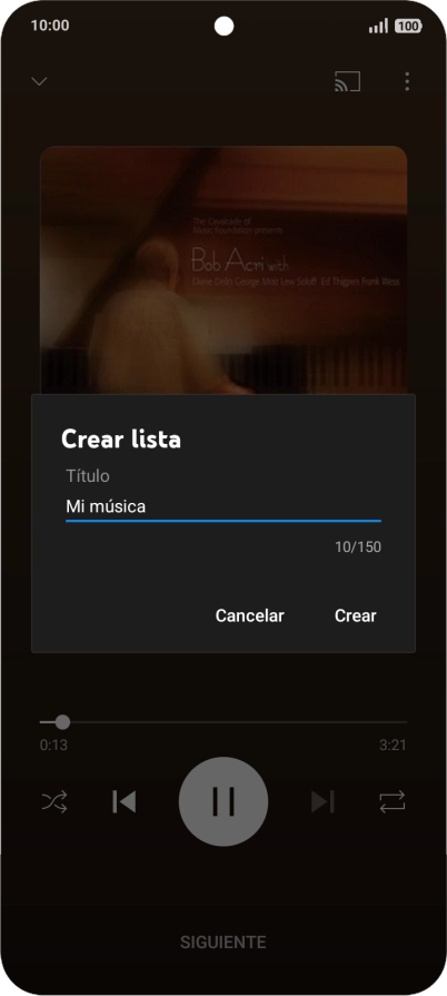 Introduce el nombre deseado de la lista de reproducción y pulsa Crear.