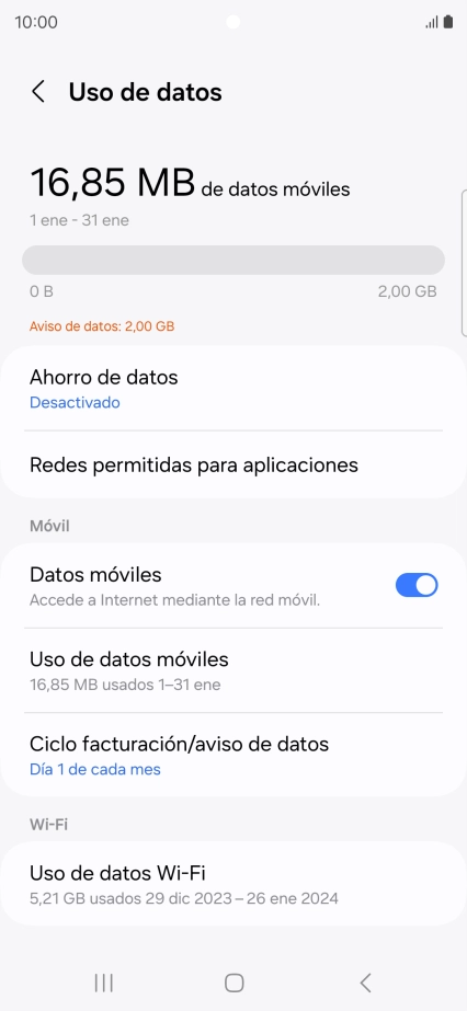 El consumo total de datos se visualiza ahora en la pantalla.