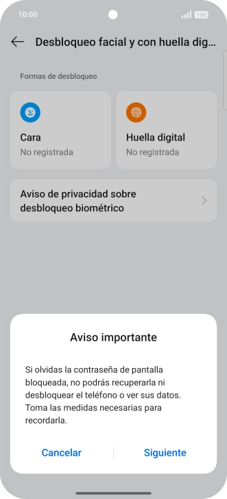 Pulsa Siguiente y sigue las indicaciones de la pantalla para crear un código de seguridad del teléfono adicional.
