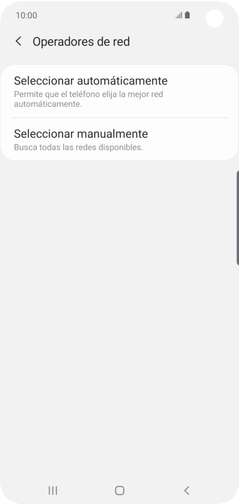 Si quieres seleccionar la red de forma manual, pulsa Seleccionar manualmente y espera un momento mientras el teléfono está buscando las redes disponibles.
