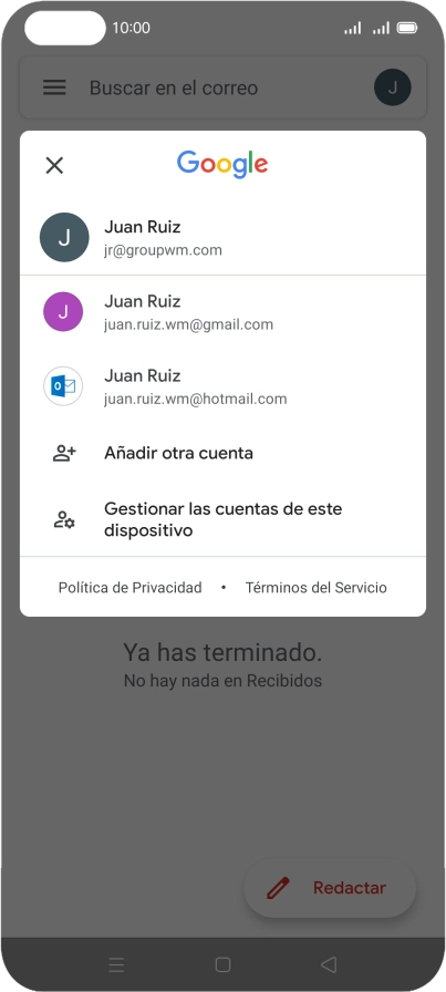 Pulsa la cuenta de correo electrónico deseada.