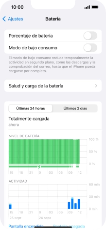 Pulsa Salud y carga de la batería.