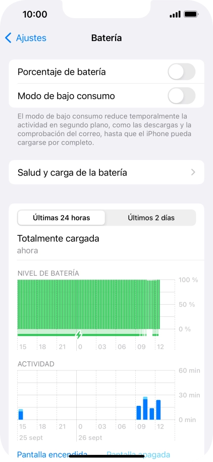 Pulsa Salud y carga de la batería.