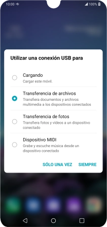 Pulsa Transferencia de archivos para activar la función.